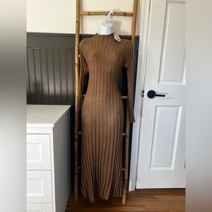 Mango Brown Long Sleeve Ribbed Dress